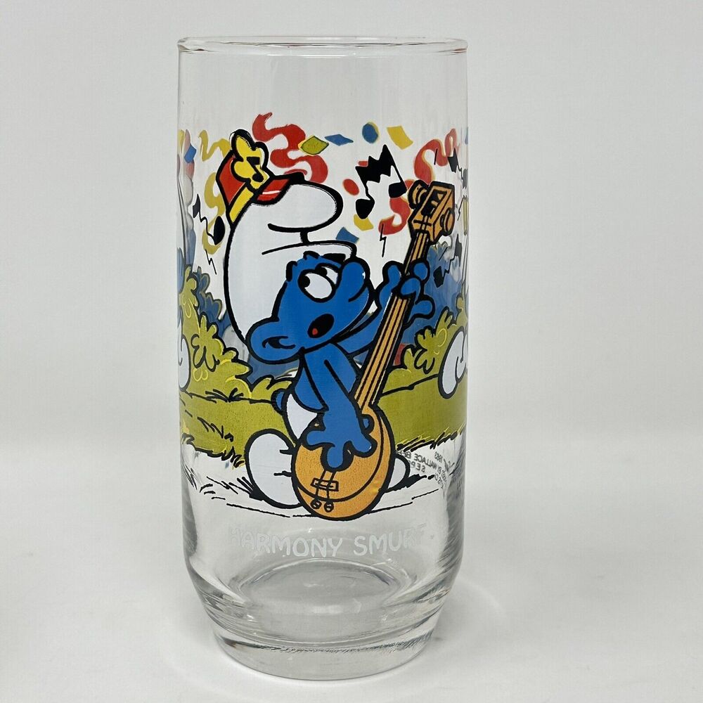 Vintage 1983 Harmony Smurf 16oz Beverage Drinking Glass Peyo Wallace Berrie 80s